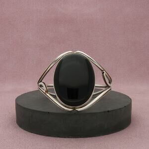 sterling silver vintage large onyx cabochon bracelet size 6in